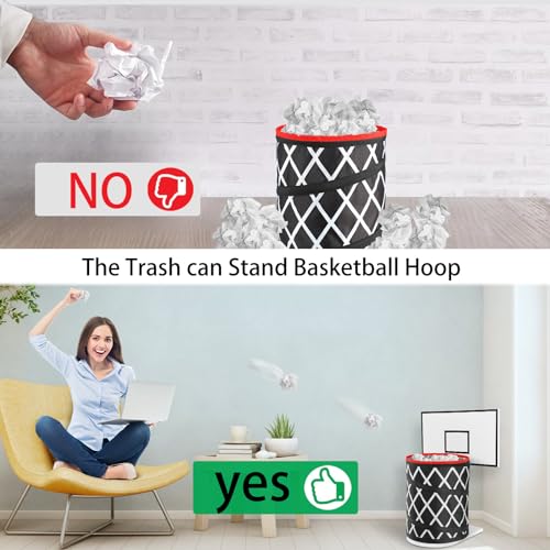 LXURY Basketball Hoop Trash Can - Collapsible Wastebasket for Home Office Gym