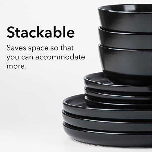 ARORA SKUGGA 16pc Round Stoneware Dinnerware Set for 4 - Matte Black