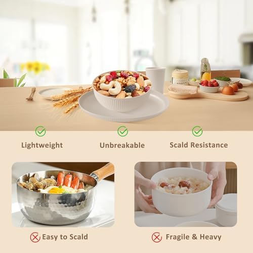 24pcs Wheat Straw Dinnerware Set for Outdoor and Kitchen Use
