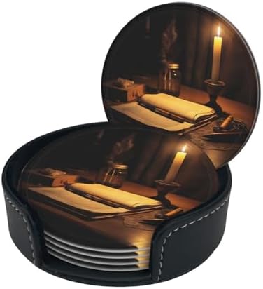 PHAYAH 6 Pack Leather Coasters With Storage Box