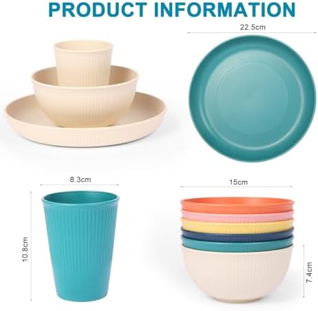 18pcs Wheat Straw Dinnerware Set with Macron Colors
