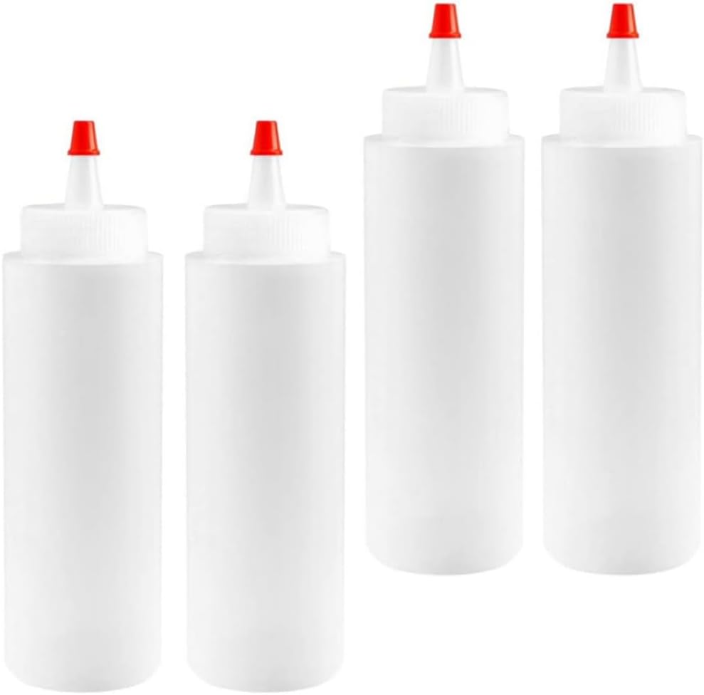 XUEYEGONGJI 240ml Plastic Condiment Squeeze Bottles 4PCS with Tip Caps
