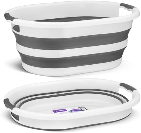 Superio Collapsible Laundry Basket 50L Space-Saving Grey Plastic Hamper