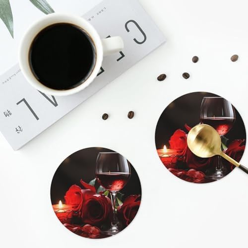 Red Rose Leather Coasters Set of 4 Waterproof Bar Coasters for Drinks
