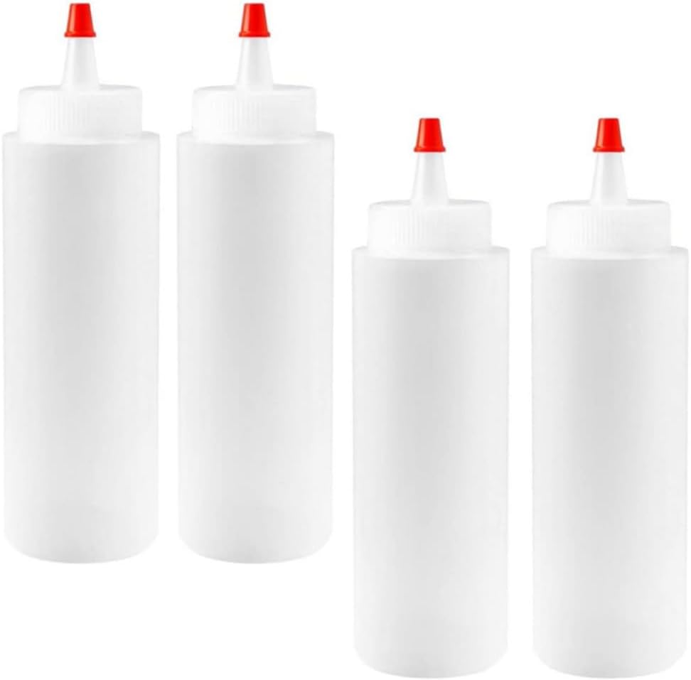 XUEYEGONGJI 240ml Plastic Condiment Squeeze Bottles 4PCS with Tip Caps