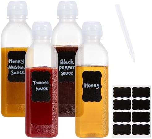 PARBEE 16oz Squeeze Bottles with Flip Top Lid 4 Pack