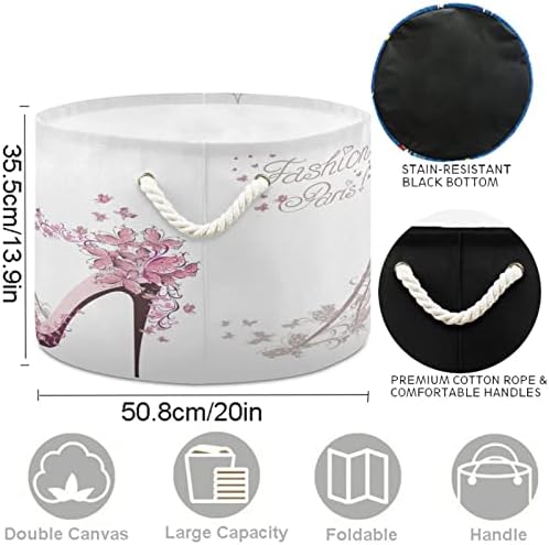 visesunny Eiffel Tower Laundry Basket with Cotton Handles