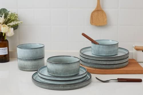 Famiware Smoky Blue Dinnerware Set for 6 18-Piece Stoneware