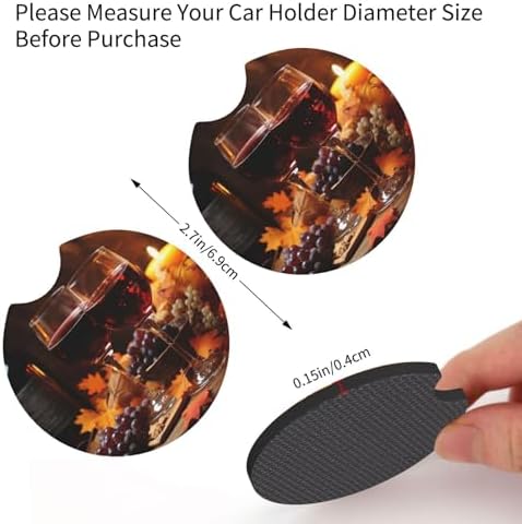 Red Wine and Candles Print Car Coasters 2 Pack Anti-Slip