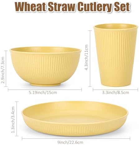 Dotpilgo 18PCS Wheat Straw Dinnerware Set for 6
