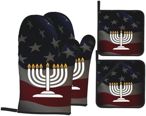 Happy Hanukkah Oven Mitts and Pot Holders Set 4 PCS 1