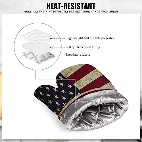Mxocom Grunge USA Flag Oven Mitts and Pot Holders Set