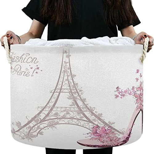 visesunny Eiffel Tower Laundry Basket with Cotton Handles