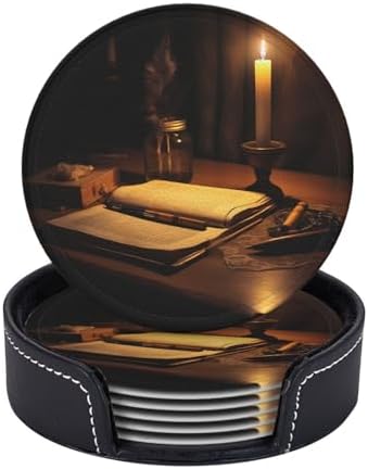 PHAYAH 6 Pack Leather Coasters With Storage Box