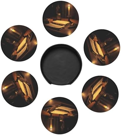 PHAYAH 6 Pack Leather Coasters With Storage Box