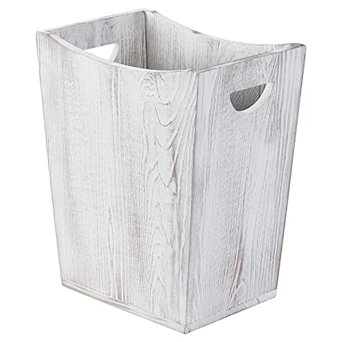 SEHERTIWY Wood Trash Can - Rustic White Wastebasket