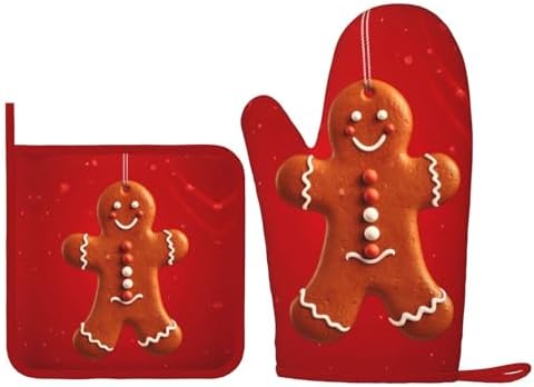 SHIRMDIY Oven Mitts and Potholders Gingerbread Man Christmas Silicone Set