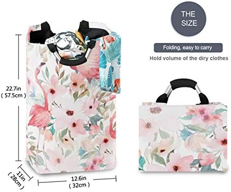 Susiyo Foldable Laundry Hamper with Handles and Floral Flamingo Design