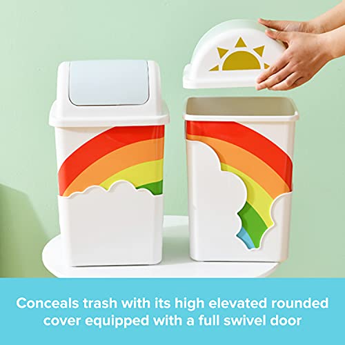 Rainbow Trash Can for Kids Room with Swing Top Lid