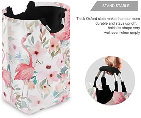 Susiyo Foldable Laundry Hamper with Handles and Floral Flamingo Design