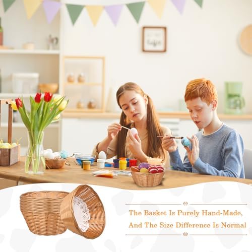 Yimerlen 12 Pcs Round Plastic Bread Basket Wicker for Serving