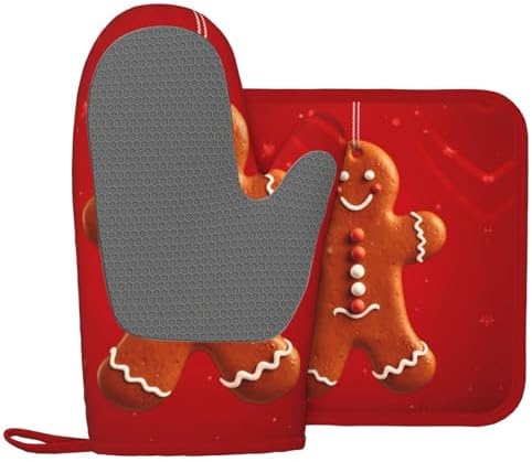 SHIRMDIY Oven Mitts and Potholders Gingerbread Man Christmas Silicone Set
