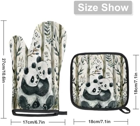 Cute Pandas Tree Oven Mitt Set 2 Piece