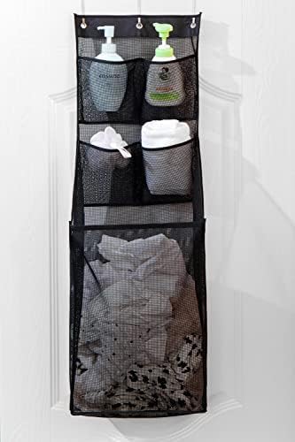 ALYER Multifunctional Door Laundry Basket with 3 Hooks and Zipper Black