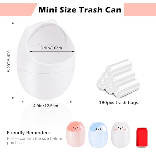 3 Pack Cute Desktop Trash Can with 180 Bags