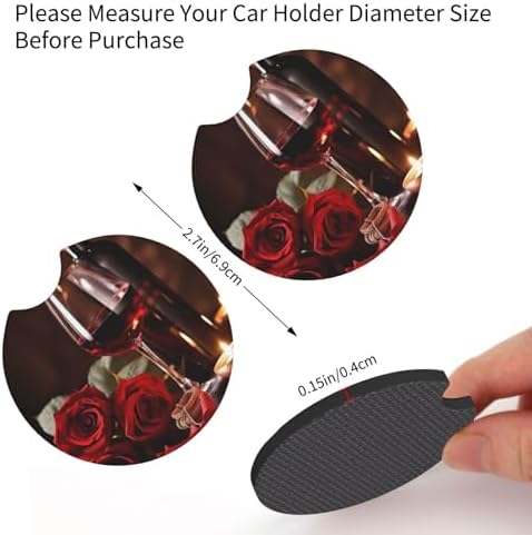 AmAzwi Red Wine Rose Coasters - 2 Pcs Car Cup Holder