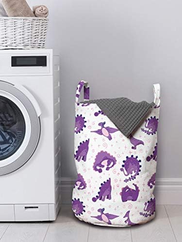 Ambesonne Dino Laundry Basket with Handles - 13x19 Purple White