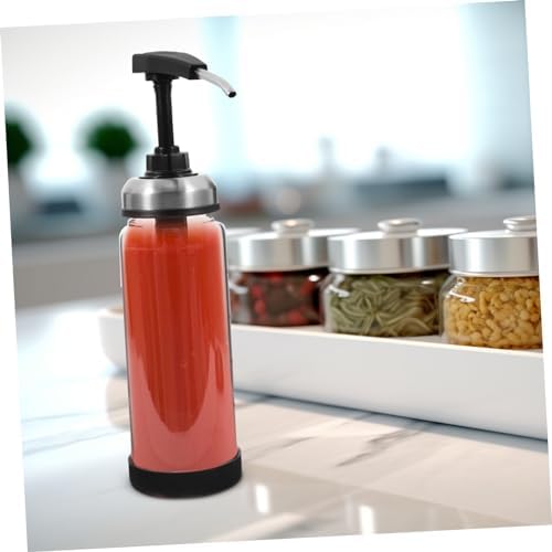 500ml Glass Steel Squeeze Sauce Bottle - Black Condiment Dispenser