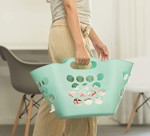 Basicwise Flexible Plastic Laundry Basket Holder Set of 3 Green