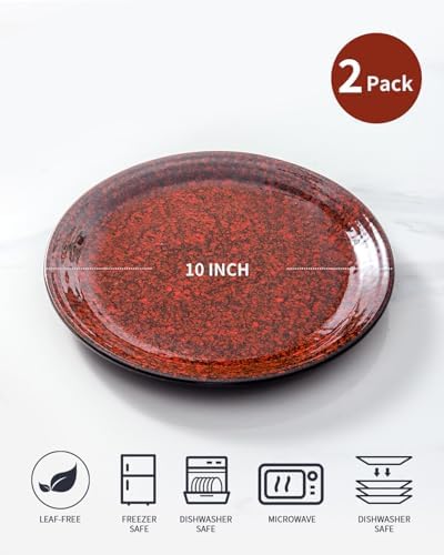 Hasense 2 Piece Porcelain Dinnerware Set Red 10 Inch Plates