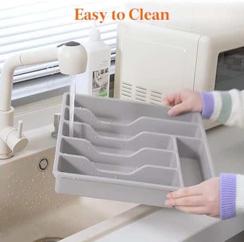 Lifewit 6 Compartment Silverware Organizer with Lid 2 Pack Gray