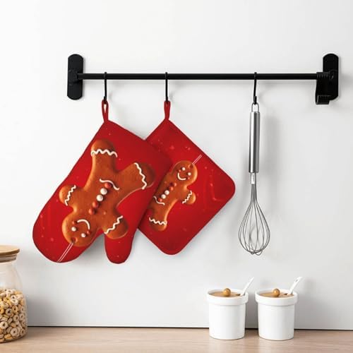 SHIRMDIY Oven Mitts and Potholders Gingerbread Man Christmas Silicone Set