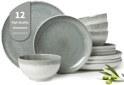 Pokini Gradient Green Stoneware Dinnerware 12 Pcs Set
