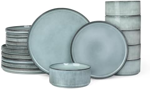 Famiware Smoky Blue Dinnerware Set for 6 18-Piece Stoneware