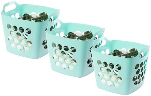 Basicwise Flexible Plastic Laundry Basket Holder Set of 3 Green