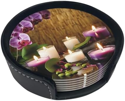 6Pcs Leather Drink Coasters with Holder