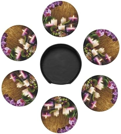 6Pcs Leather Drink Coasters with Holder