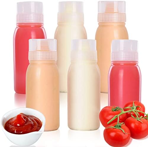 RAMFIYN 5-Nozzle Condiment Squeeze Bottles - 6pcs 10oz Set with Leakproof Lids