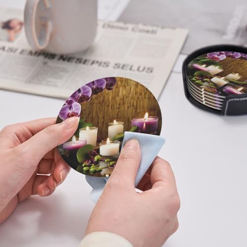 6Pcs Leather Drink Coasters with Holder