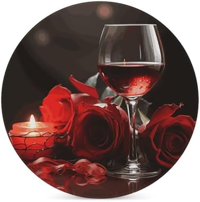 Red Rose Wine Glass and Candle Printed Ceramic Coasters Set of 4