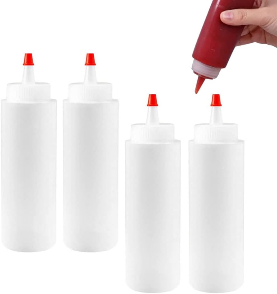 XUEYEGONGJI 240ml Plastic Condiment Squeeze Bottles 4PCS with Tip Caps