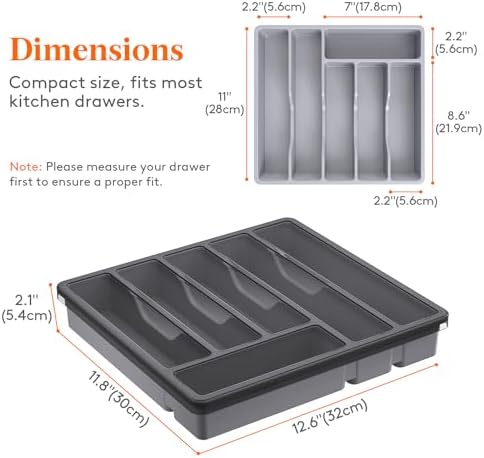 Lifewit 6 Compartment Silverware Organizer with Lid 2 Pack Gray
