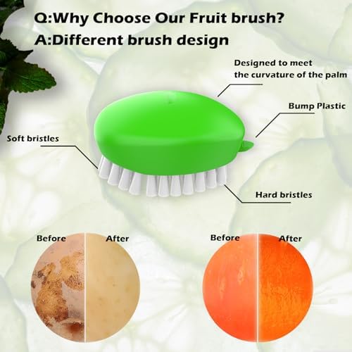 2pcs Vegetable Brush with Non-Slip Grip and Dots Remover
