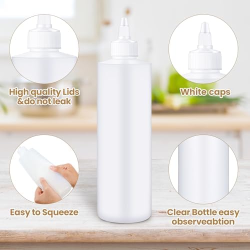 Irenare 30-Pack 16 oz White Condiment Squeeze Bottles with Twist Top Cap