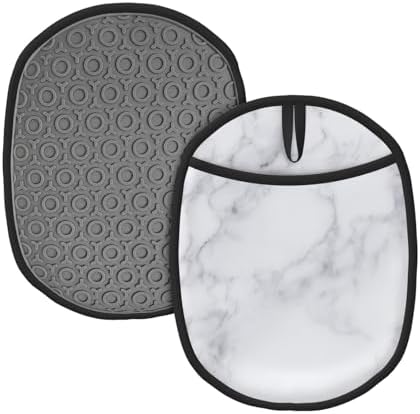 White Marble Silicone Oven Mitts 2 Pack