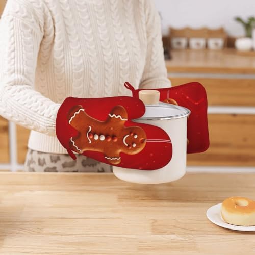 SHIRMDIY Oven Mitts and Potholders Gingerbread Man Christmas Silicone Set